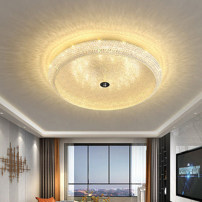 Contemporary Luxury Iron Crystal Round LED Flush Mount Ceiling Light For Bedroom