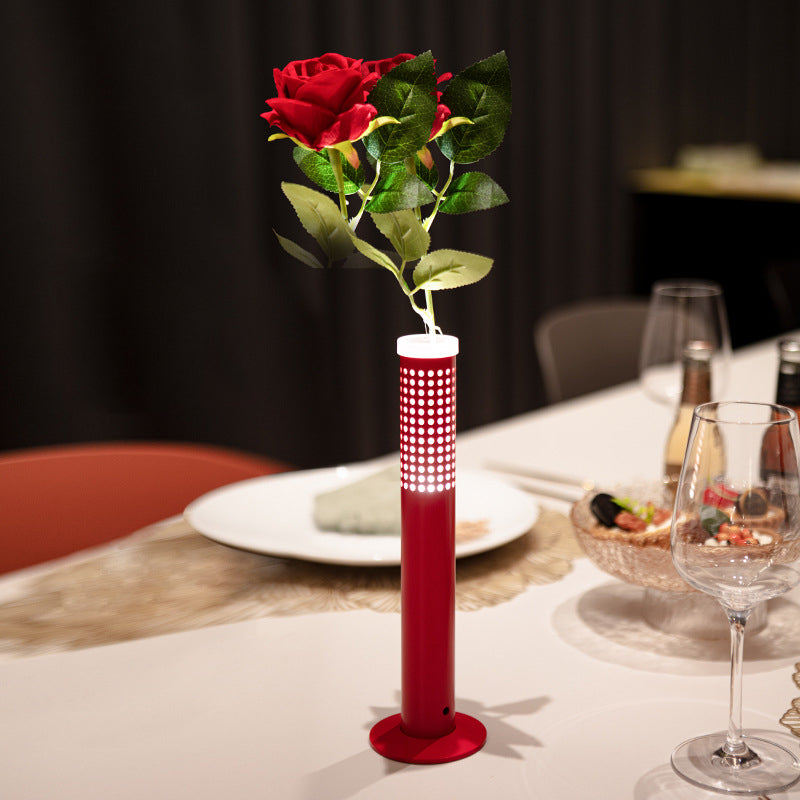 Modern Minimalist Flower-insertable Plastic Column USB Rechargeable LED Table Lamp For Bedroom