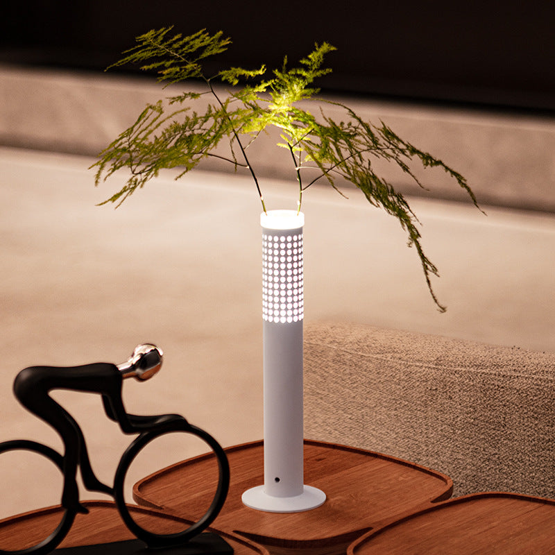 Modern Minimalist Flower-insertable Plastic Column USB Rechargeable LED Table Lamp For Bedroom
