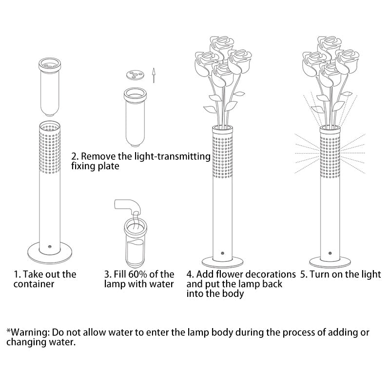 Modern Minimalist Flower-insertable Plastic Column USB Rechargeable LED Table Lamp For Bedroom
