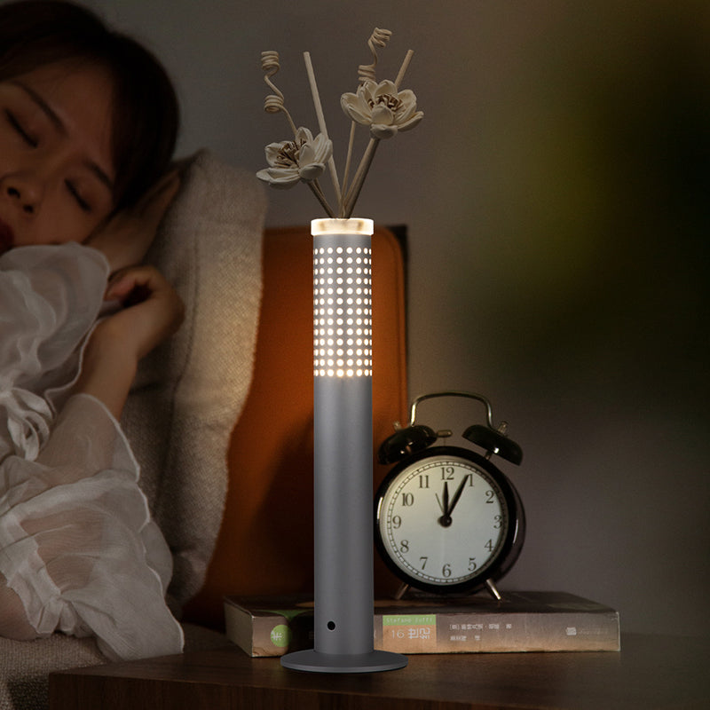 Modern Minimalist Flower-insertable Plastic Column USB Rechargeable LED Table Lamp For Bedroom