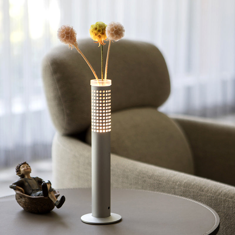 Modern Minimalist Flower-insertable Plastic Column USB Rechargeable LED Table Lamp For Bedroom