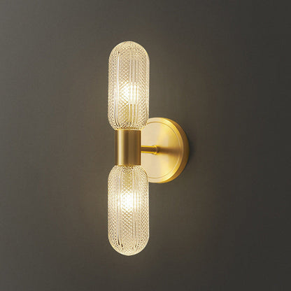Modern Luxury Full Copper Glass Column 2-Light Wall Sconce Lamp For Living Room
