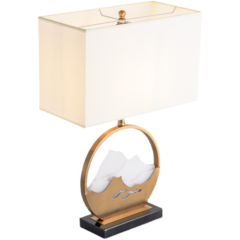 Traditional Chinese Fabric Cylinder Shade Iron Acrylic 1-Light Table Lamp For Bedroom