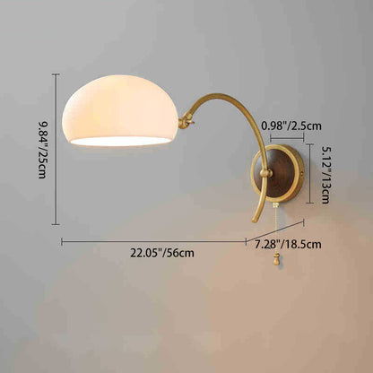 Traditional Vintage Brass Ash Wood Ceramic Round Shade 1-Light Wall Sconce Lamp For Living Room