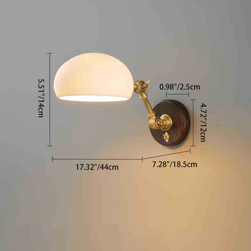 Traditional Vintage Brass Ash Wood Ceramic Round Shade 1-Light Wall Sconce Lamp For Living Room
