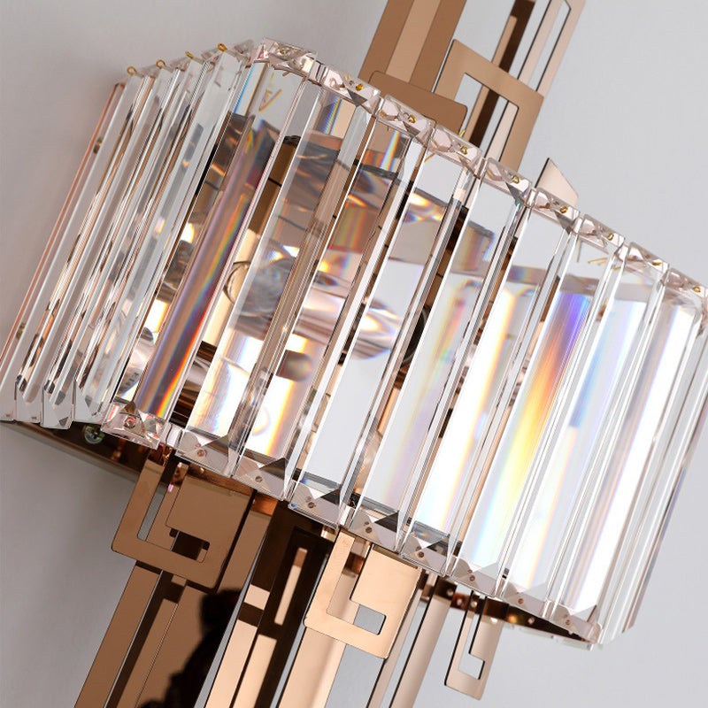 Modern Luxury Crystal Hardware Rectangular 2-Light Wall Sconce Lamp For Living Room