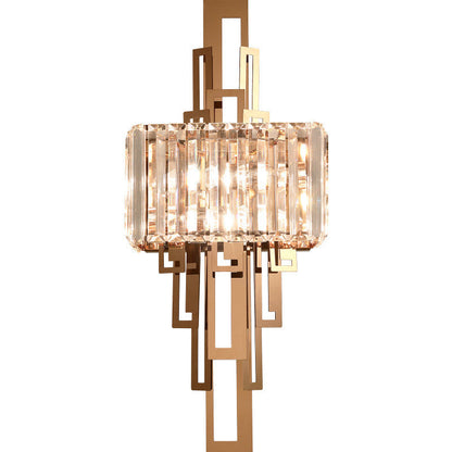 Modern Luxury Crystal Hardware Rectangular 2-Light Wall Sconce Lamp For Living Room
