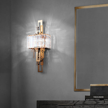 Modern Luxury Crystal Hardware Rectangular 2-Light Wall Sconce Lamp For Living Room