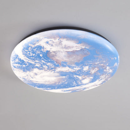 Contemporary Simplicity Blue Planet Moon Iron Acrylic LED Flush Mount Ceiling Light For Bedroom