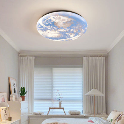 Contemporary Simplicity Blue Planet Moon Iron Acrylic LED Flush Mount Ceiling Light For Bedroom