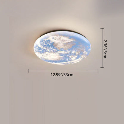 Contemporary Simplicity Blue Planet Moon Iron Acrylic LED Flush Mount Ceiling Light For Bedroom