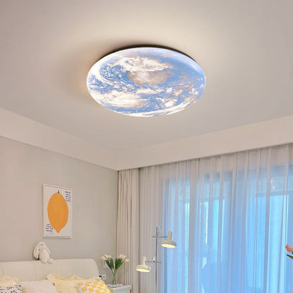 Contemporary Simplicity Blue Planet Moon Iron Acrylic LED Flush Mount Ceiling Light For Bedroom