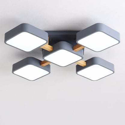Contemporary Scandinavian Macaron Solid Wood Square Acrylic Shade LED Semi-Flush Mount Ceiling Light For Living Room