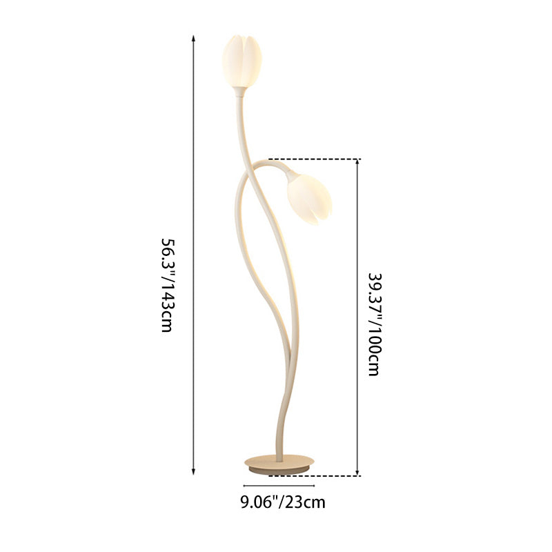 Modern Art Deco PE Tulip Shade Iron 2-Light Standing Floor Lamp For Living Room