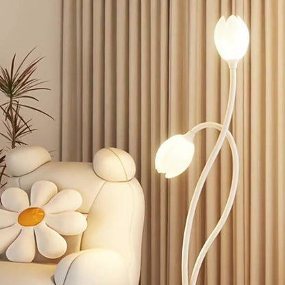 Modern Art Deco PE Tulip Shade Iron 2-Light Standing Floor Lamp For Living Room