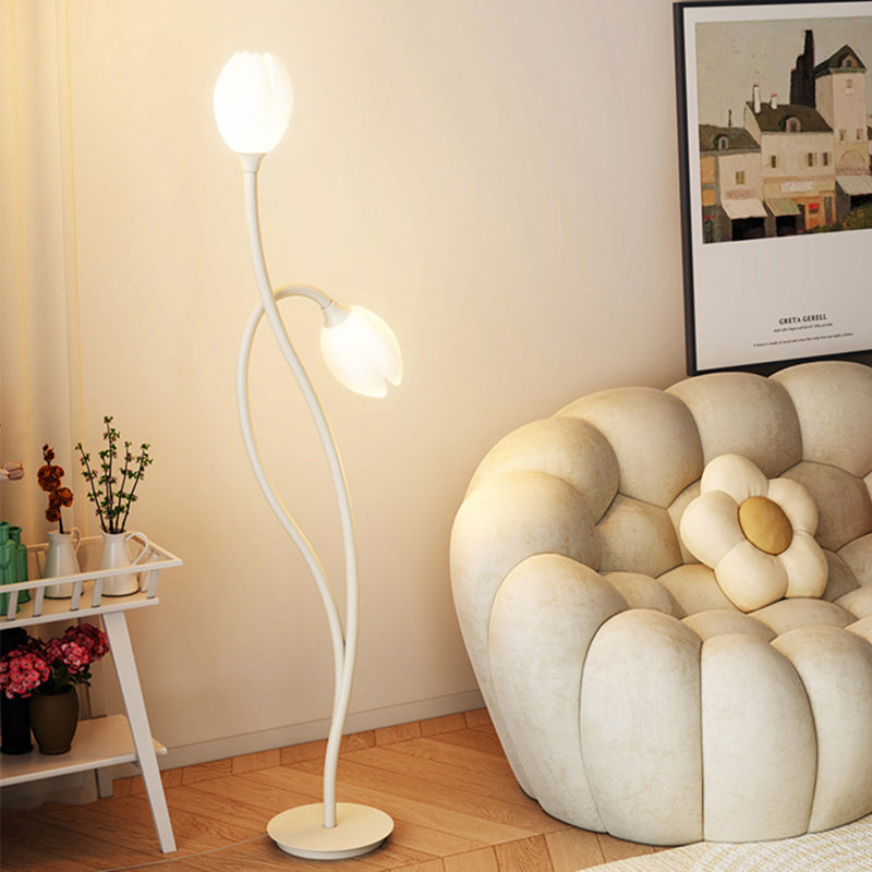 Modern Art Deco PE Tulip Shade Iron 2-Light Standing Floor Lamp For Living Room