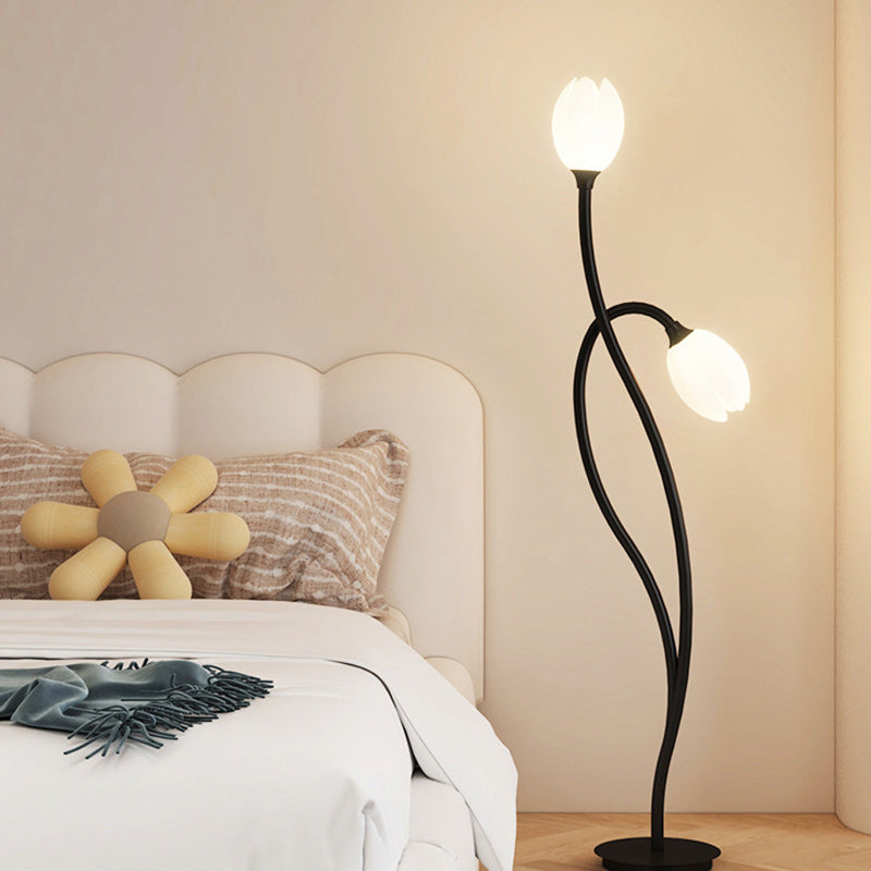 Modern Art Deco PE Tulip Shade Iron 2-Light Standing Floor Lamp For Living Room