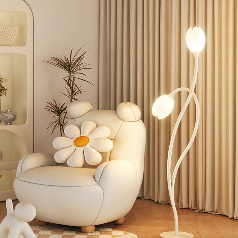 Modern Art Deco PE Tulip Shade Iron 2-Light Standing Floor Lamp For Living Room