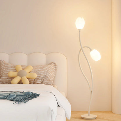 Modern Art Deco PE Tulip Shade Iron 2-Light Standing Floor Lamp For Living Room