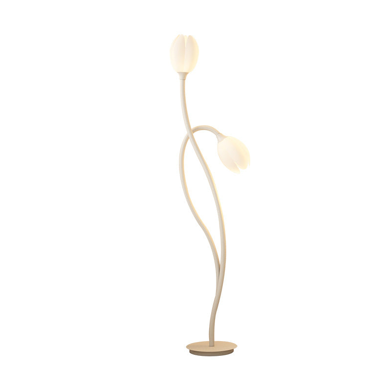 Modern Art Deco PE Tulip Shade Iron 2-Light Standing Floor Lamp For Living Room