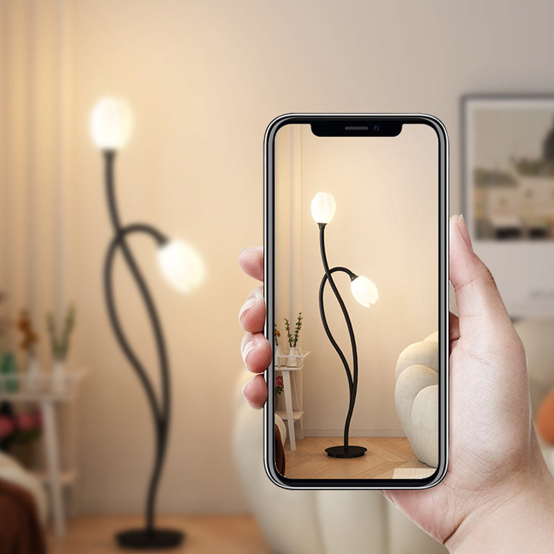 Modern Art Deco PE Tulip Shade Iron 2-Light Standing Floor Lamp For Living Room