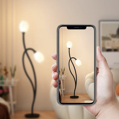 Modern Art Deco PE Tulip Shade Iron 2-Light Standing Floor Lamp For Living Room