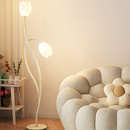 Modern Art Deco PE Tulip Shade Iron 2-Light Standing Floor Lamp For Living Room