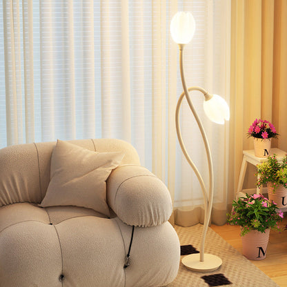 Modern Art Deco PE Tulip Shade Iron 2-Light Standing Floor Lamp For Living Room