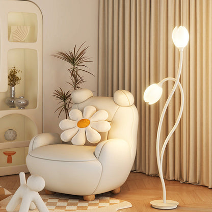 Modern Art Deco PE Tulip Shade Iron 2-Light Standing Floor Lamp For Living Room