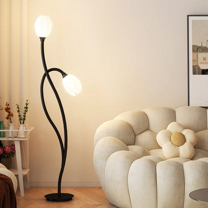 Modern Art Deco PE Tulip Shade Iron 2-Light Standing Floor Lamp For Living Room