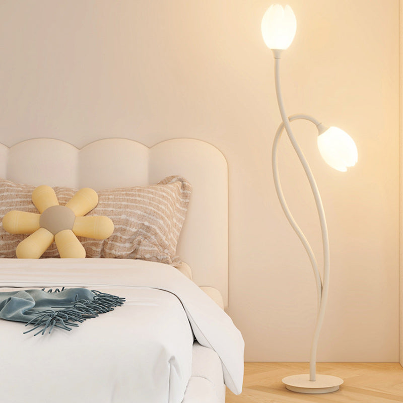 Modern Art Deco PE Tulip Shade Iron 2-Light Standing Floor Lamp For Living Room
