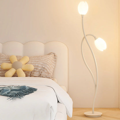 Modern Art Deco PE Tulip Shade Iron 2-Light Standing Floor Lamp For Living Room