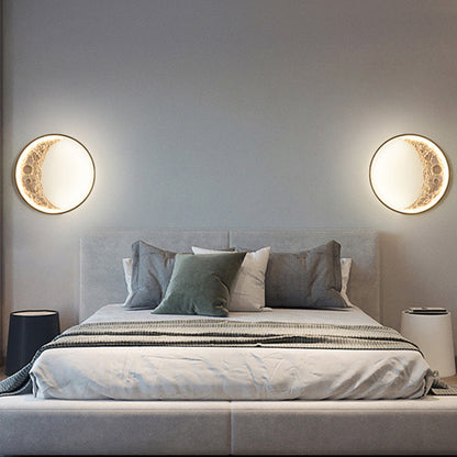 Contemporary Creative Moon Hardware Resin Round LED Wall Sconce Lamp For Hallway