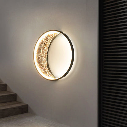 Contemporary Creative Moon Hardware Resin Round LED Wall Sconce Lamp For Hallway