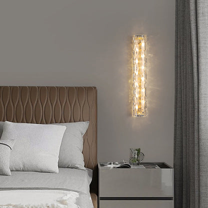 Contemporary Luxury Brass Crystal Column LED Wall Sconce Lamp For Living Room