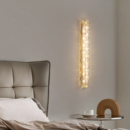 Contemporary Luxury Brass Crystal Column LED Wall Sconce Lamp For Living Room