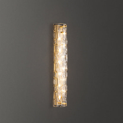 Contemporary Luxury Brass Crystal Column LED Wall Sconce Lamp For Living Room
