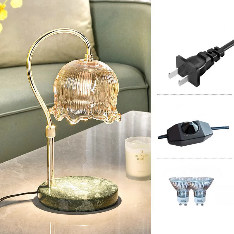 Modern Simplicity Iron Glass Flower Shade Marble Base 1-Light Melting Wax Table Lamp For Bedroom