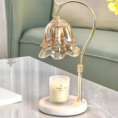 Modern Simplicity Iron Glass Flower Shade Marble Base 1-Light Melting Wax Table Lamp For Bedroom