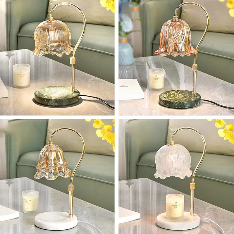 Modern Simplicity Iron Glass Flower Shade Marble Base 1-Light Melting Wax Table Lamp For Bedroom