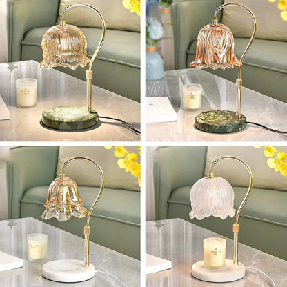 Modern Simplicity Iron Glass Flower Shade Marble Base 1-Light Melting Wax Table Lamp For Bedroom