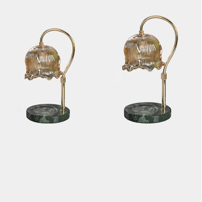 Modern Simplicity Iron Glass Flower Shade Marble Base 1-Light Melting Wax Table Lamp For Bedroom