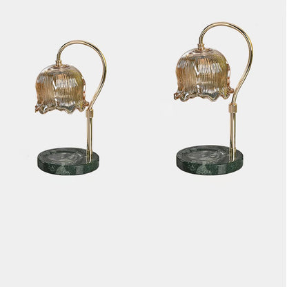 Modern Simplicity Iron Glass Flower Shade Marble Base 1-Light Melting Wax Table Lamp For Bedroom