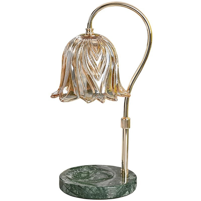 Modern Simplicity Iron Glass Flower Shade Marble Base 1-Light Melting Wax Table Lamp For Bedroom
