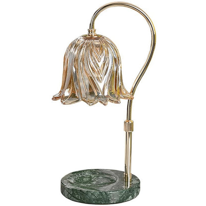 Modern Simplicity Iron Glass Flower Shade Marble Base 1-Light Melting Wax Table Lamp For Bedroom