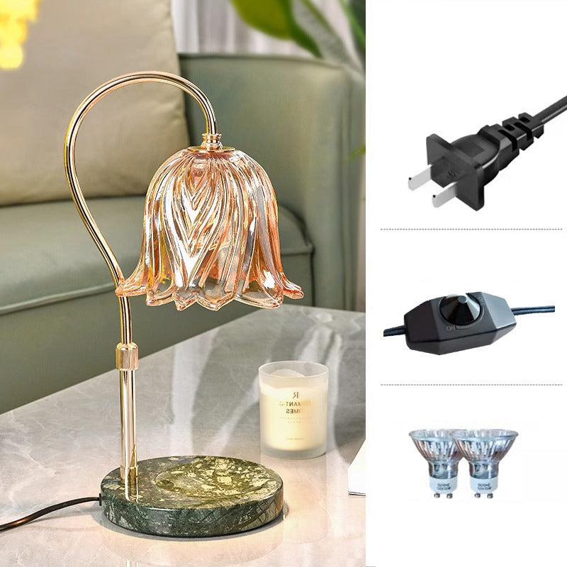 Modern Simplicity Iron Glass Flower Shade Marble Base 1-Light Melting Wax Table Lamp For Bedroom