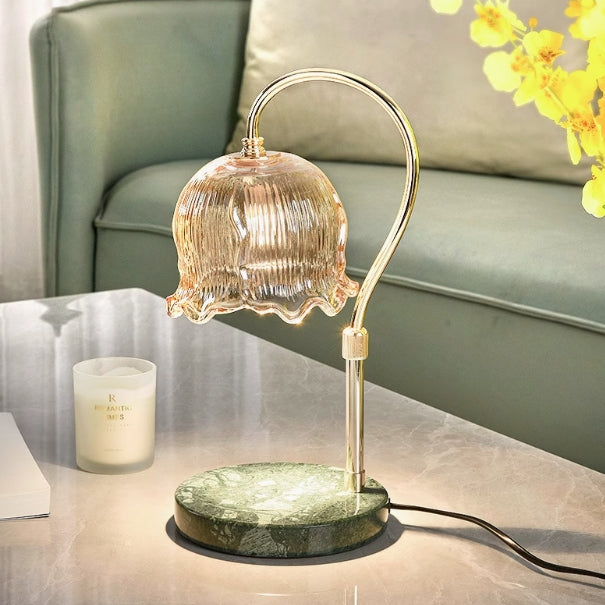 Modern Simplicity Iron Glass Flower Shade Marble Base 1-Light Melting Wax Table Lamp For Bedroom