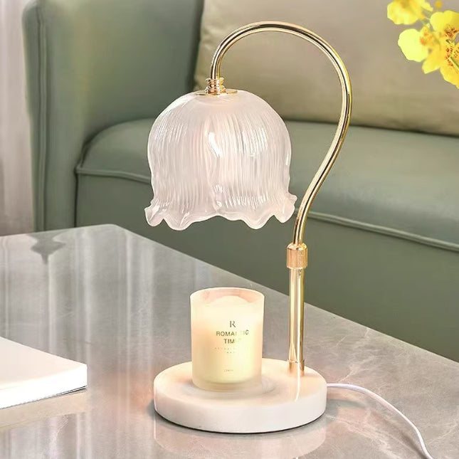 Modern Simplicity Iron Glass Flower Shade Marble Base 1-Light Melting Wax Table Lamp For Bedroom