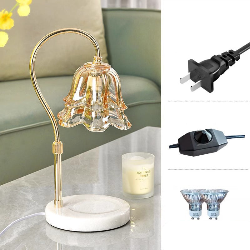 Modern Simplicity Iron Glass Flower Shade Marble Base 1-Light Melting Wax Table Lamp For Bedroom